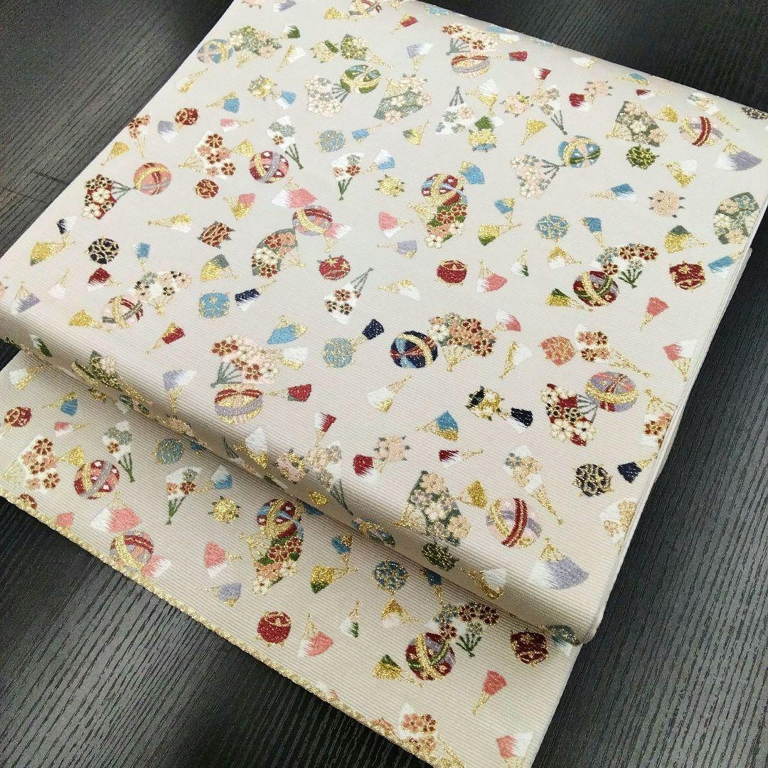 ◆山下織物◆ 袋帯 西陣織 山下織物 千代紙 グレージュ　金糸　#4088