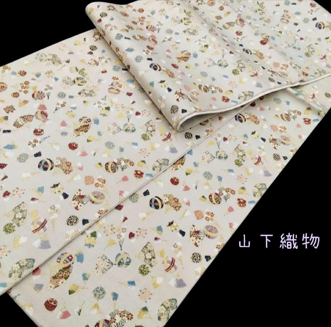 ◆山下織物◆ 袋帯 西陣織 山下織物 千代紙 グレージュ　金糸　#4088