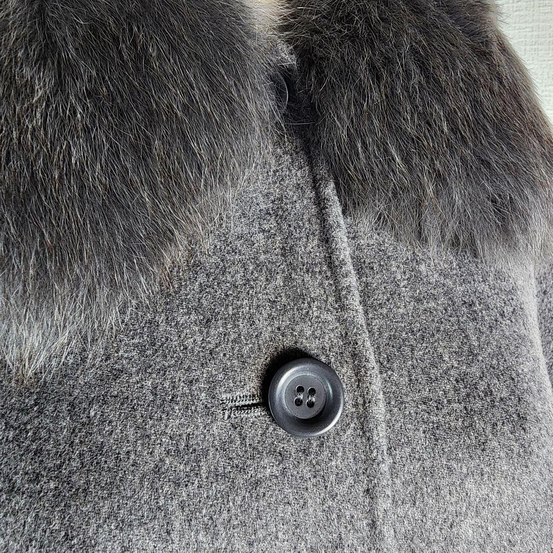 美品 みよし毛皮 フォックスボリュームファーケープコート ウール カシミヤ 現行