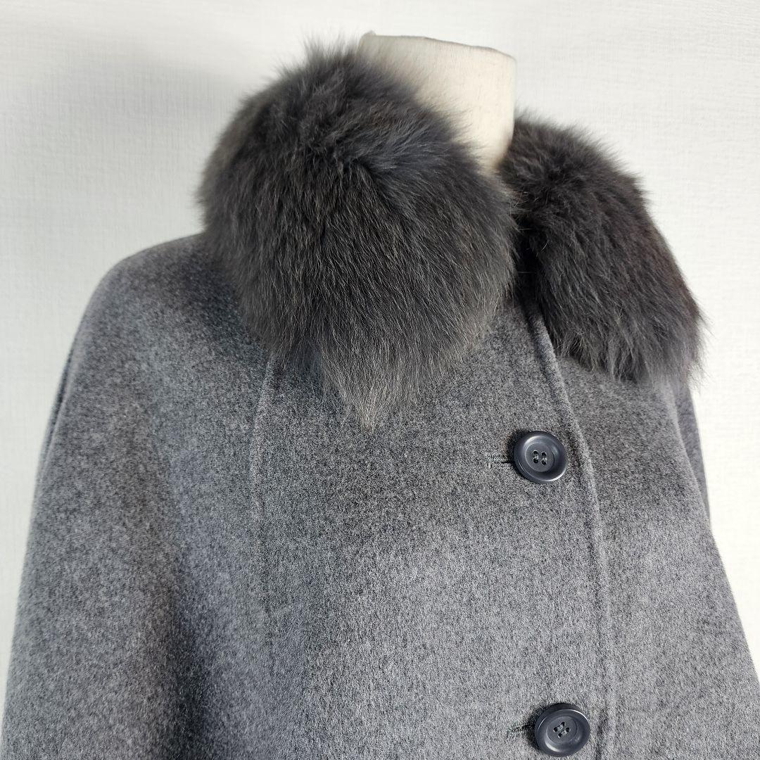 美品 みよし毛皮 フォックスボリュームファーケープコート ウール カシミヤ 現行