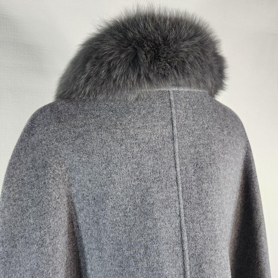 美品 みよし毛皮 フォックスボリュームファーケープコート ウール カシミヤ 現行