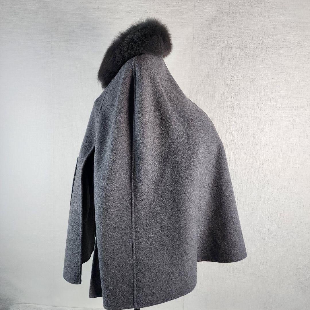 美品 みよし毛皮 フォックスボリュームファーケープコート ウール カシミヤ 現行