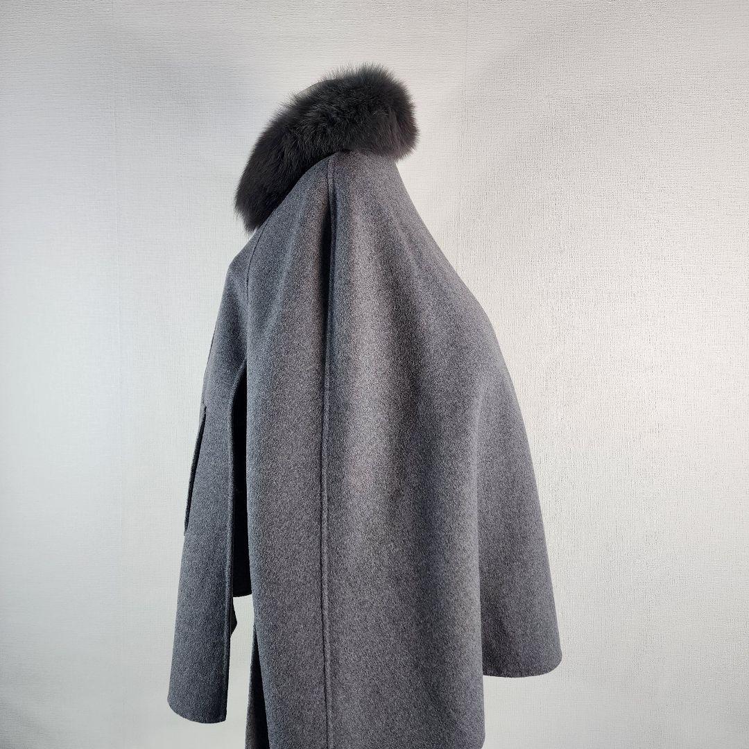 美品 みよし毛皮 フォックスボリュームファーケープコート ウール カシミヤ 現行