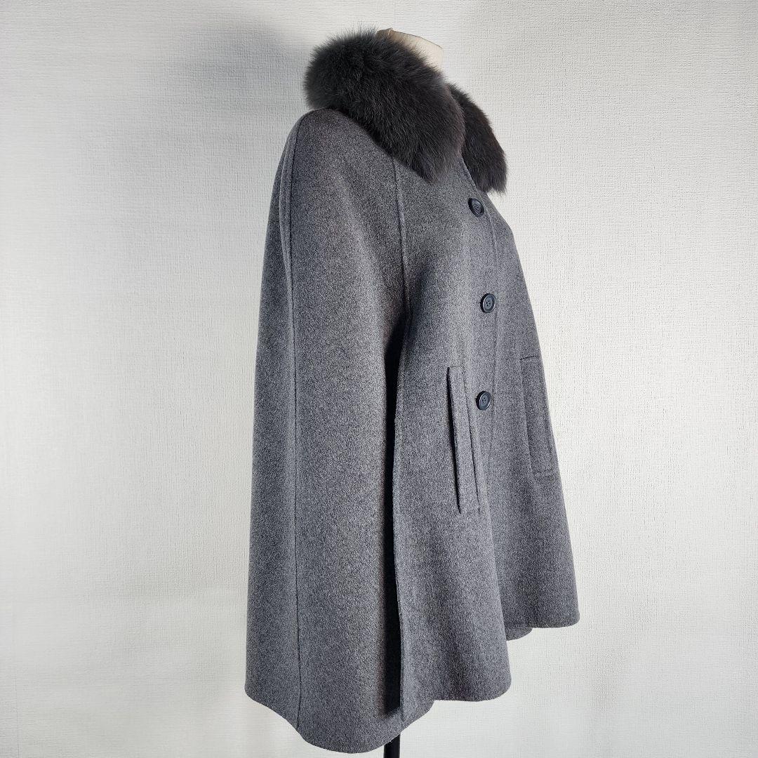 美品 みよし毛皮 フォックスボリュームファーケープコート ウール カシミヤ 現行