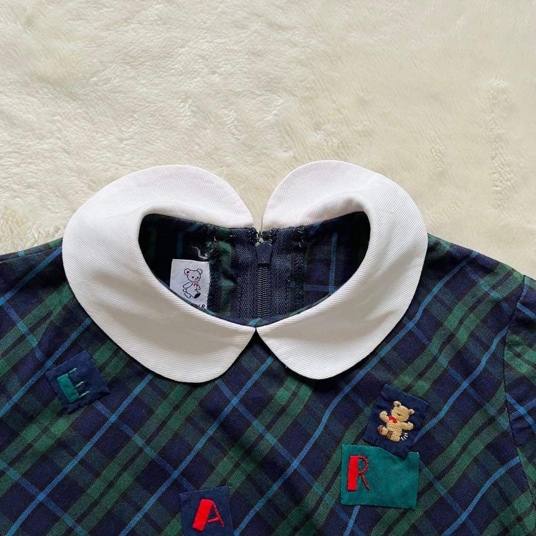 美品✨ファミリア　フォーマルアンサンブル　115 白襟ワンピース　ベア刺繍　くま