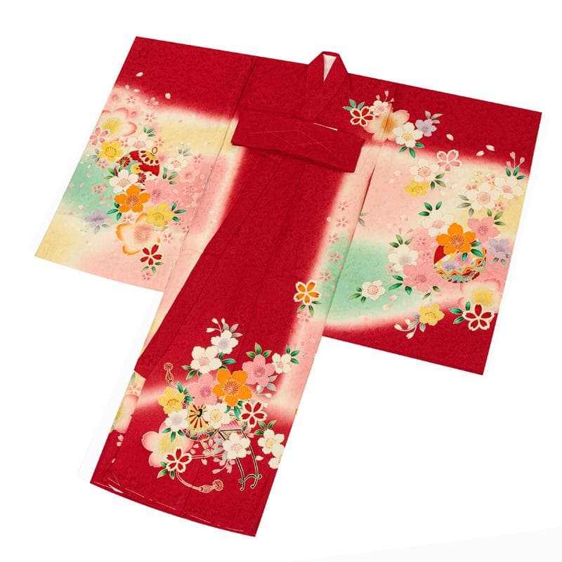 新品（純古典）お宮参り 産着 祝着のきもの京友禅染　四季花車毬文多色染分ぼかし染