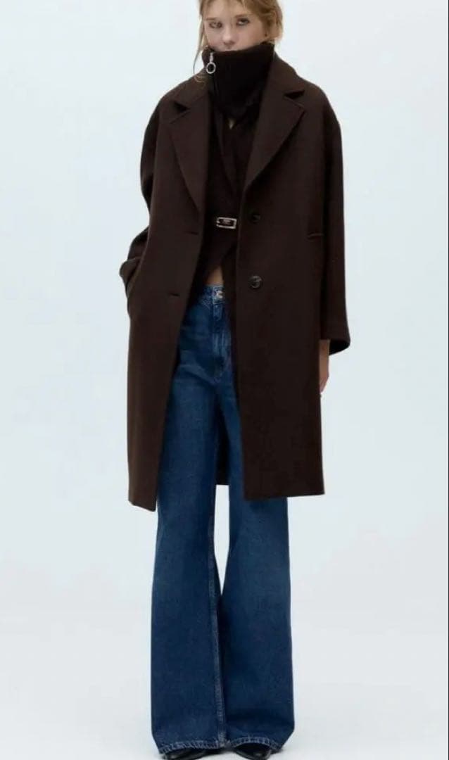 ZARA　ウールオーバーサイズコート　ブラウン