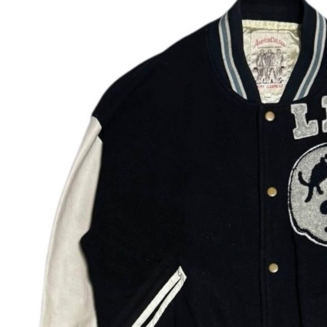 デトロイトライオンズ バックロゴ 袖革 スタジャン リブライン Lサイズ 黒