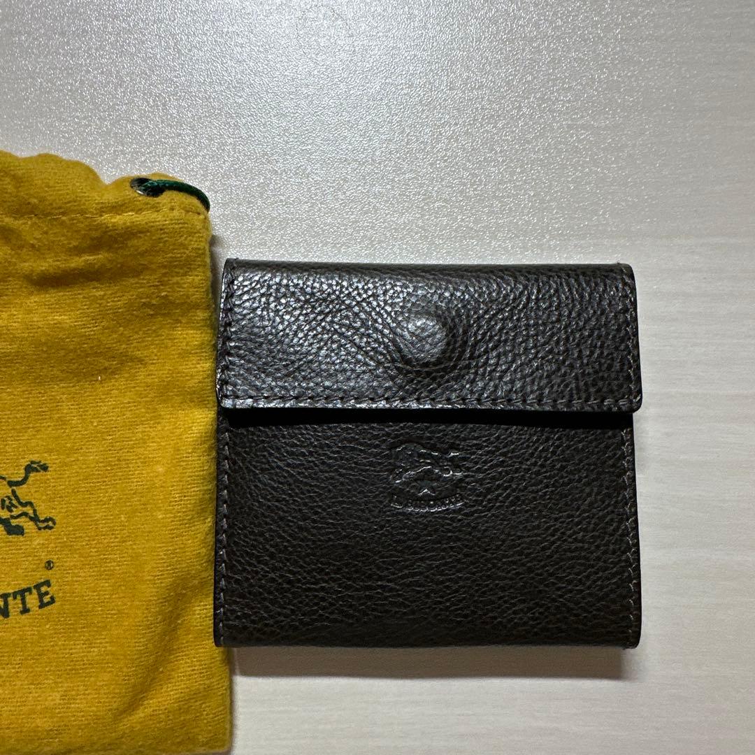 【IL BISONTE】レザー 二つ折り財布 黒 保存袋付き