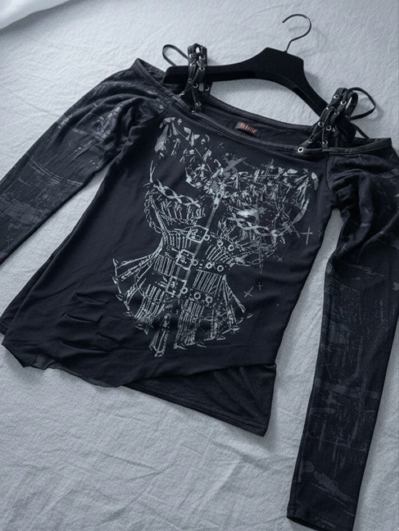 【希少】h.naoto H.Jelly コルセットプリント メッシュ切替トップス