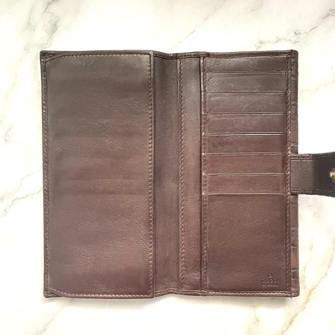 GUCCI グッチ　シマ レザー 長財布　メタルロゴ　wホック　0115-②