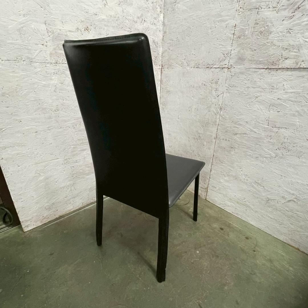 メーカー不明 合皮ブラックレザー ダイニングチェア 4脚セット Y1765