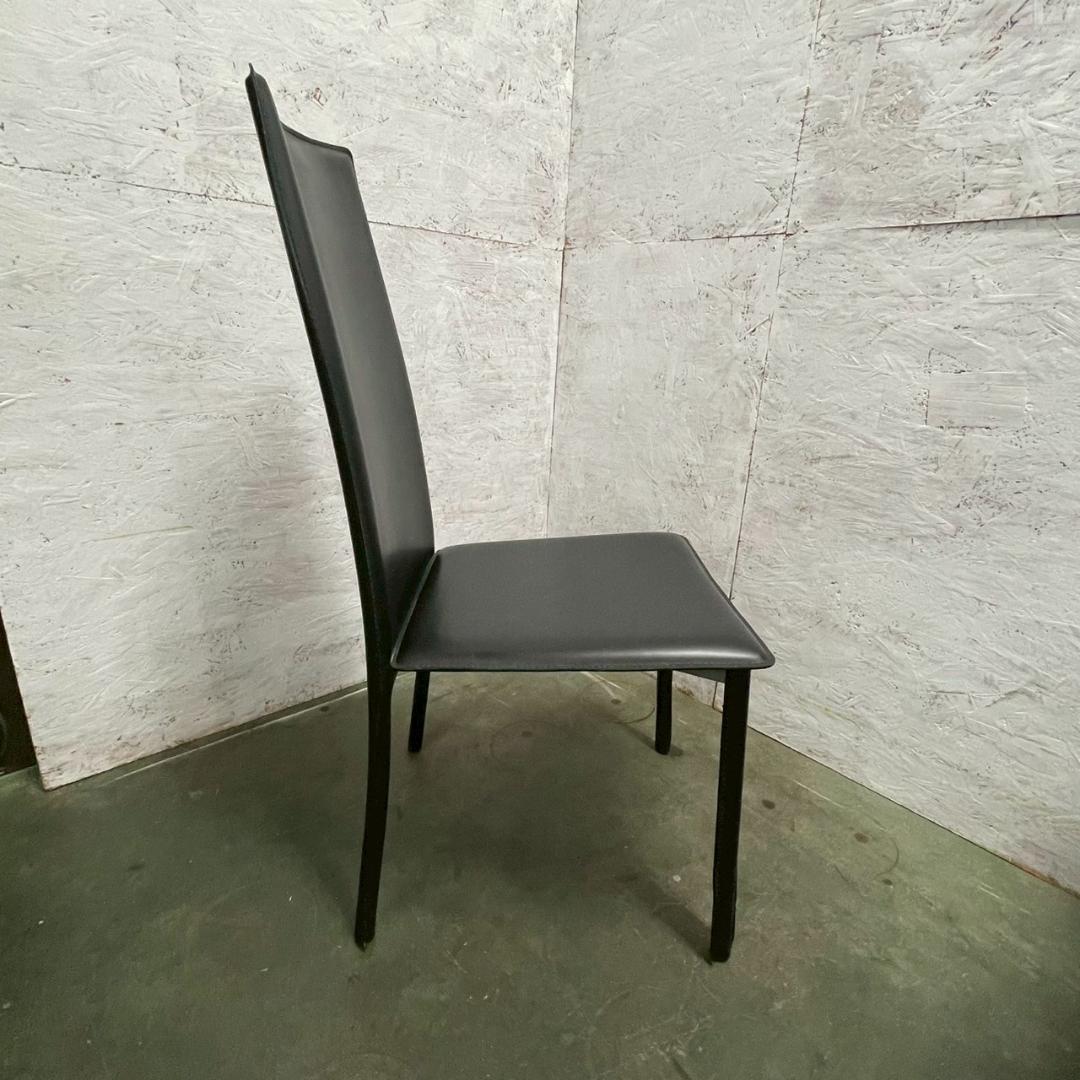 メーカー不明 合皮ブラックレザー ダイニングチェア 4脚セット Y1765