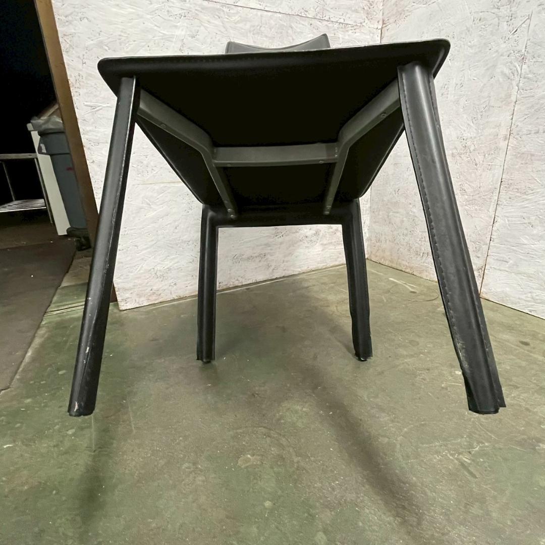 メーカー不明 合皮ブラックレザー ダイニングチェア 4脚セット Y1765