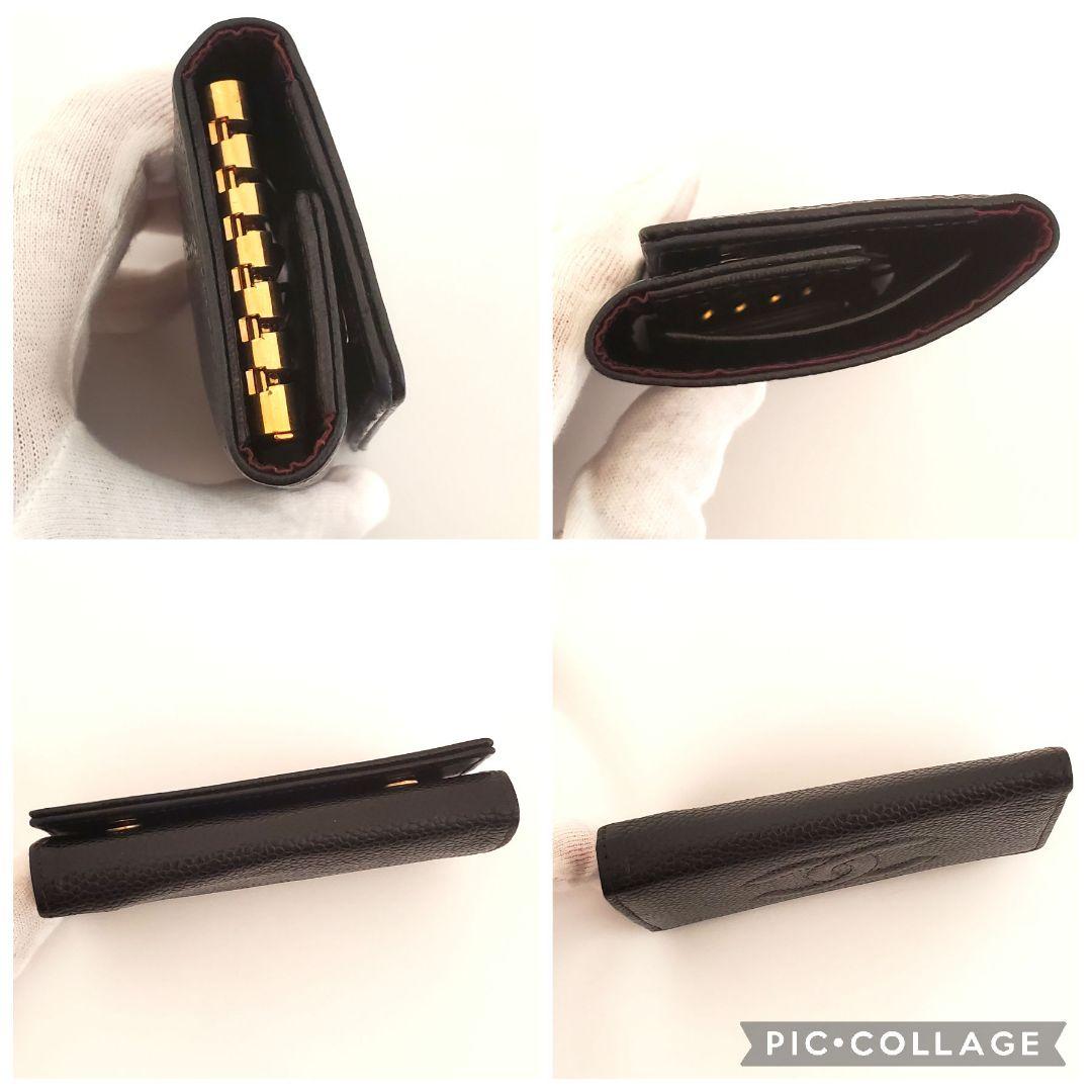 【美品】シャネル エンボスCOCOキャビアスキン 6連キーケース 黒〈K-013