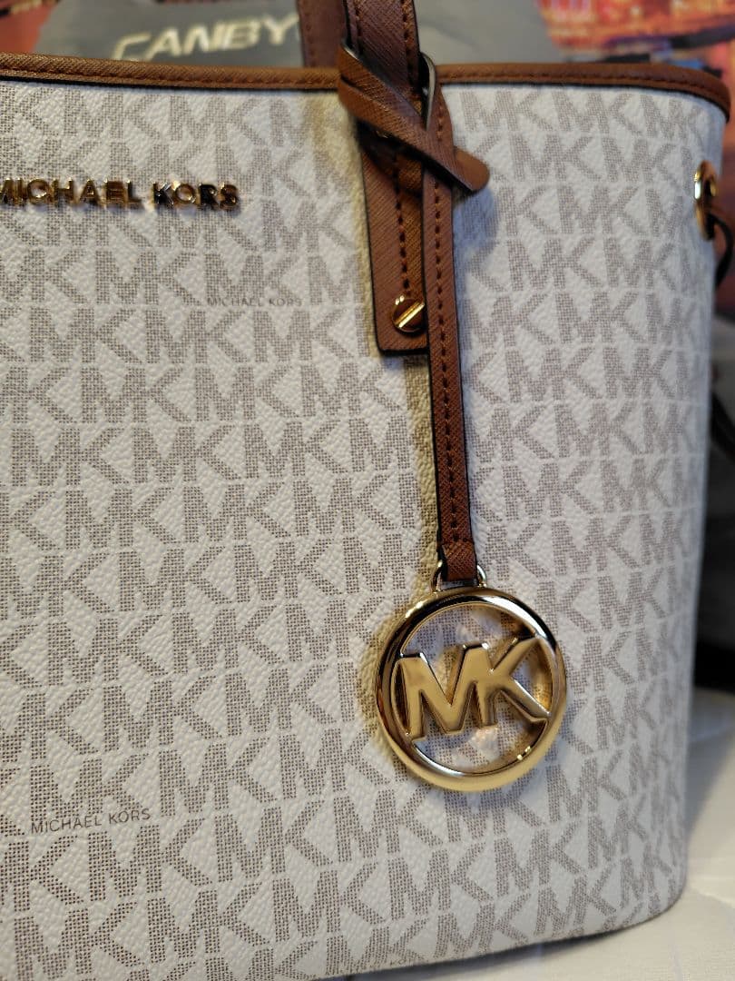 MICHAEL KORSマイケルコースモノグラムトートバッグ/ベージュ系