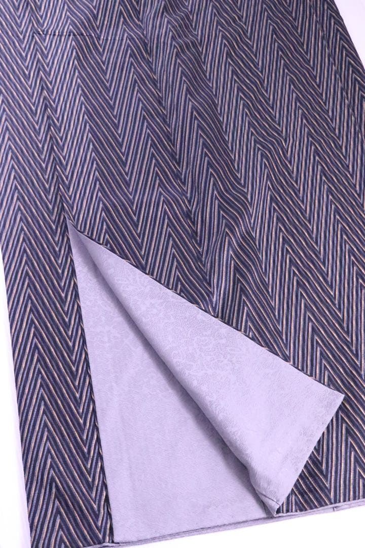 斉藤上太郎　正絹 納戸色 矢羽柄 斉藤上太郎