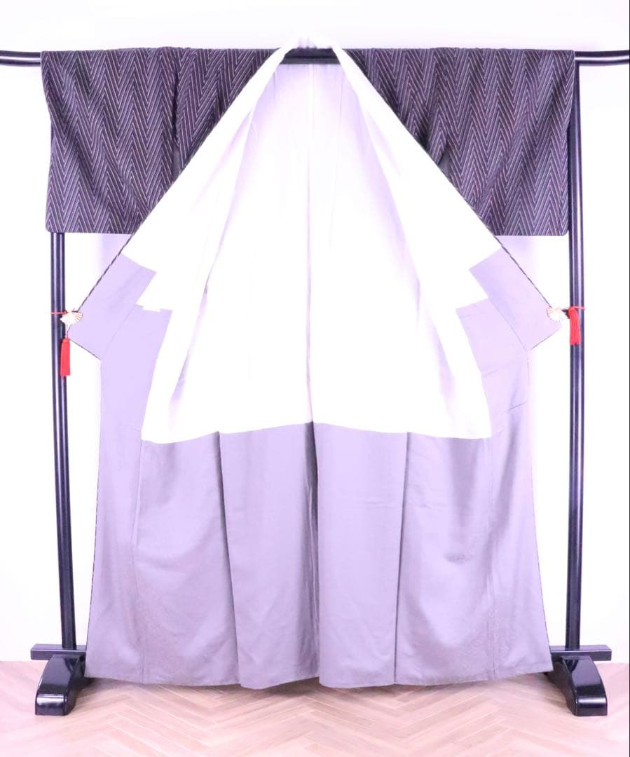 斉藤上太郎　正絹 納戸色 矢羽柄 斉藤上太郎