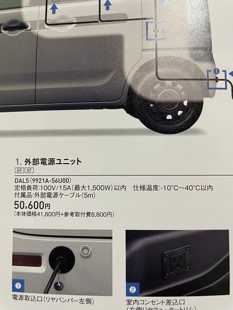 スペーシアベース BASE 外部電源ユニット用 電源ケーブル（5m） 純正