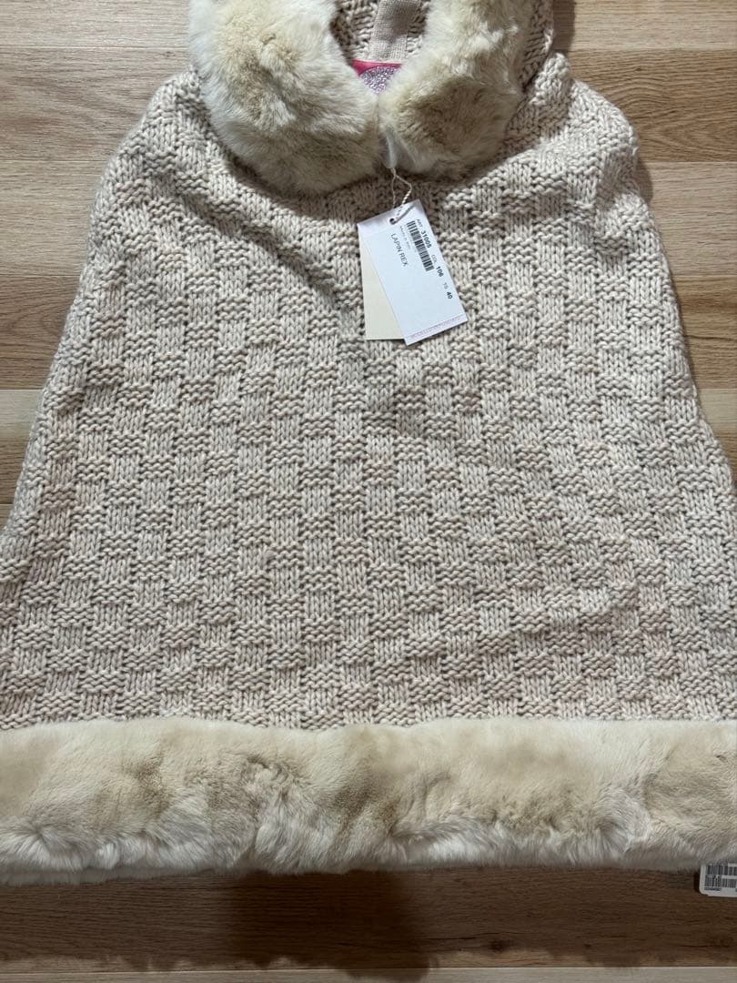 BLUMARINE イタリア製　未使用品　ファーフード付きベージュニットポンチョ