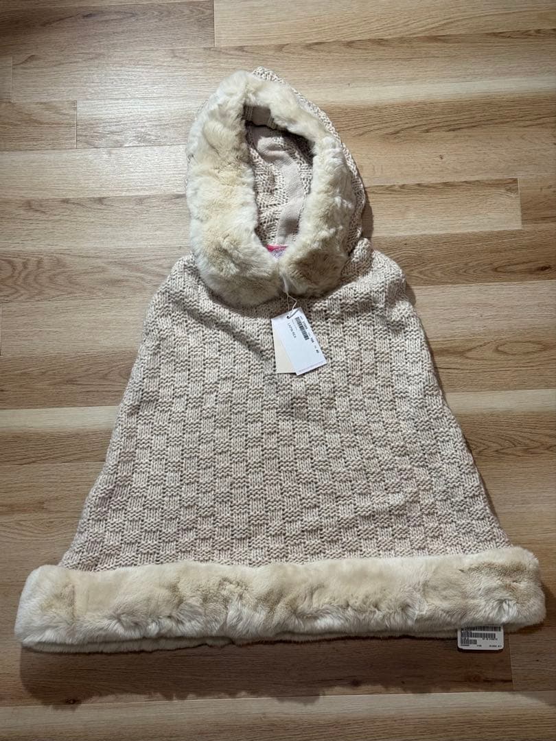 BLUMARINE イタリア製　未使用品　ファーフード付きベージュニットポンチョ