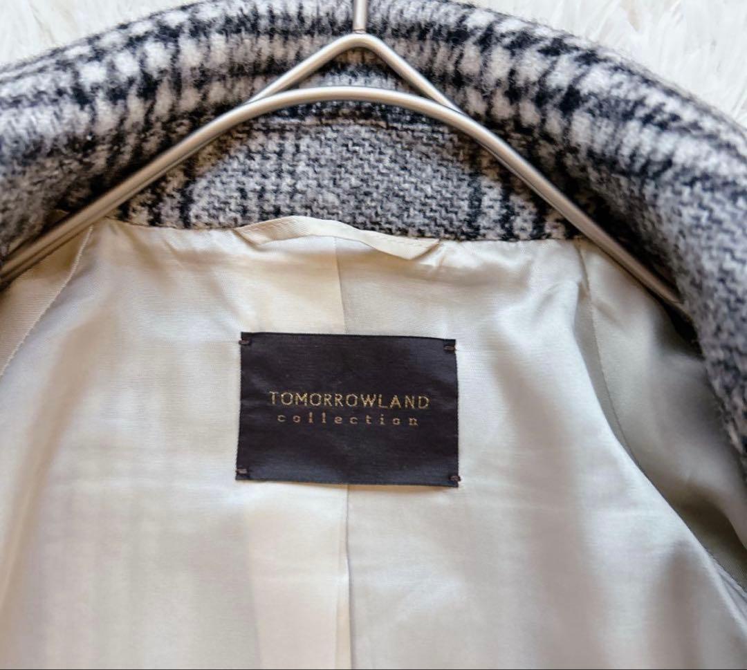 美品 トゥモローランド カシミヤ ブロークングレンチェックダブルブレストコート