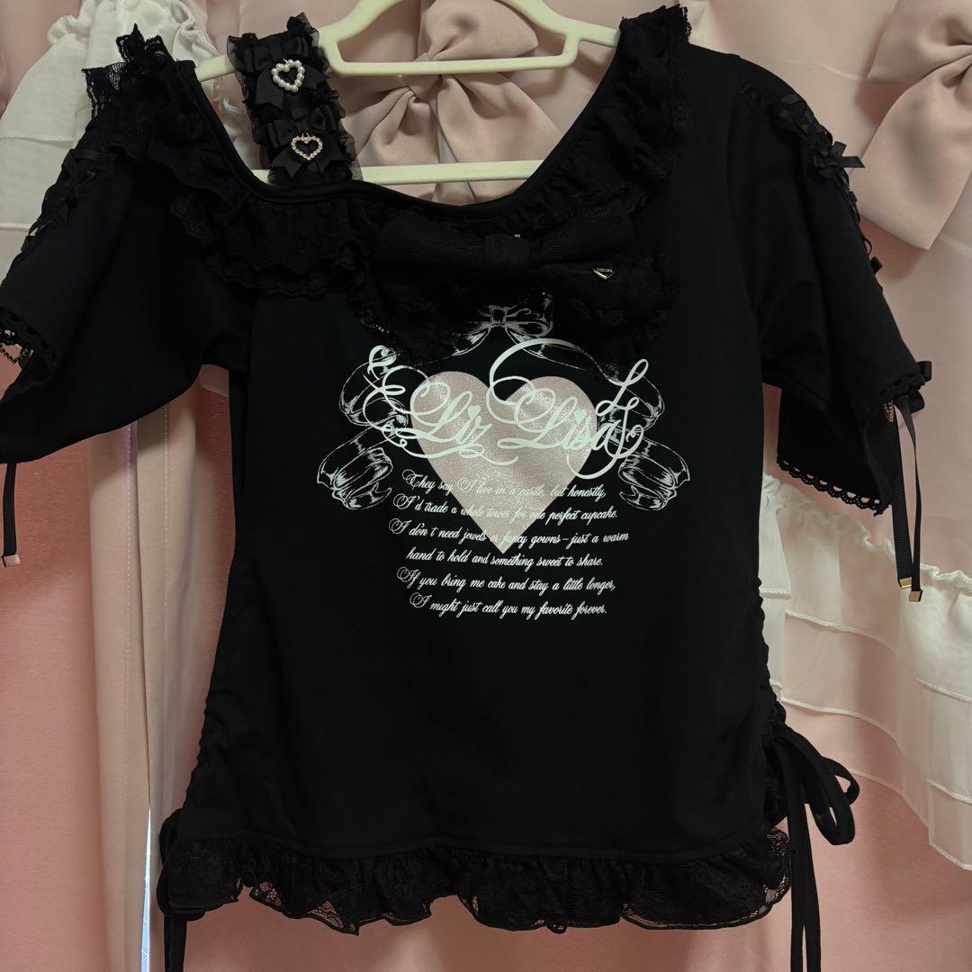 リズリサ ワンショルダープリントTシャツ ブラック