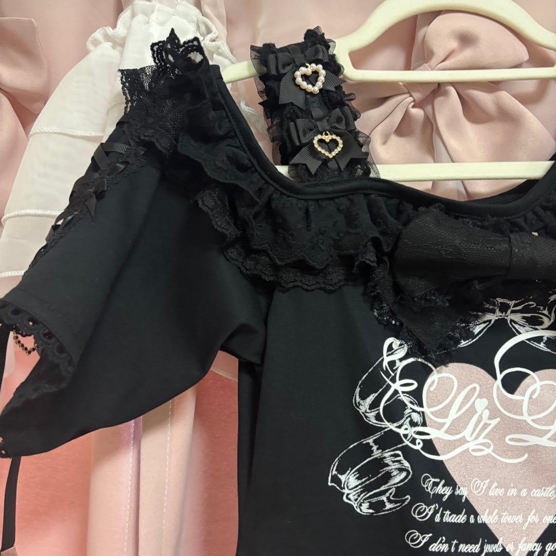 リズリサ ワンショルダープリントTシャツ ブラック