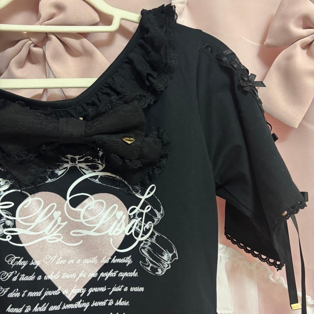 リズリサ ワンショルダープリントTシャツ ブラック