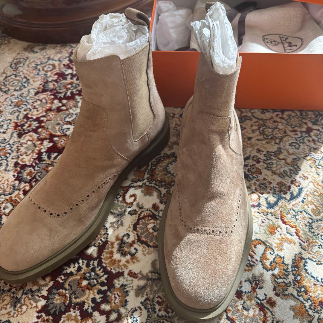 HERMES未使用品スエード サイドゴア ショートブーツベージュ サイズ43