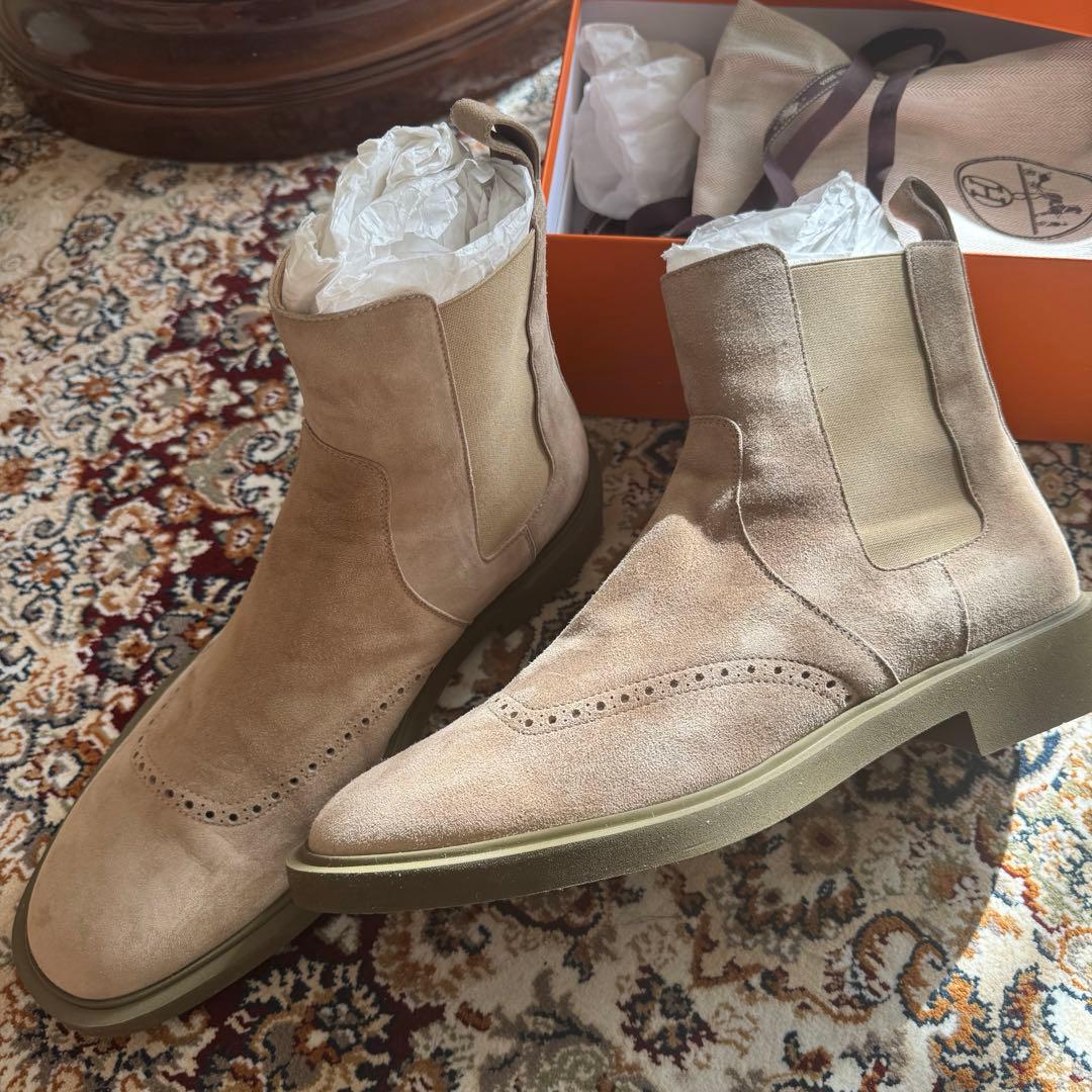 HERMES未使用品スエード サイドゴア ショートブーツベージュ サイズ43