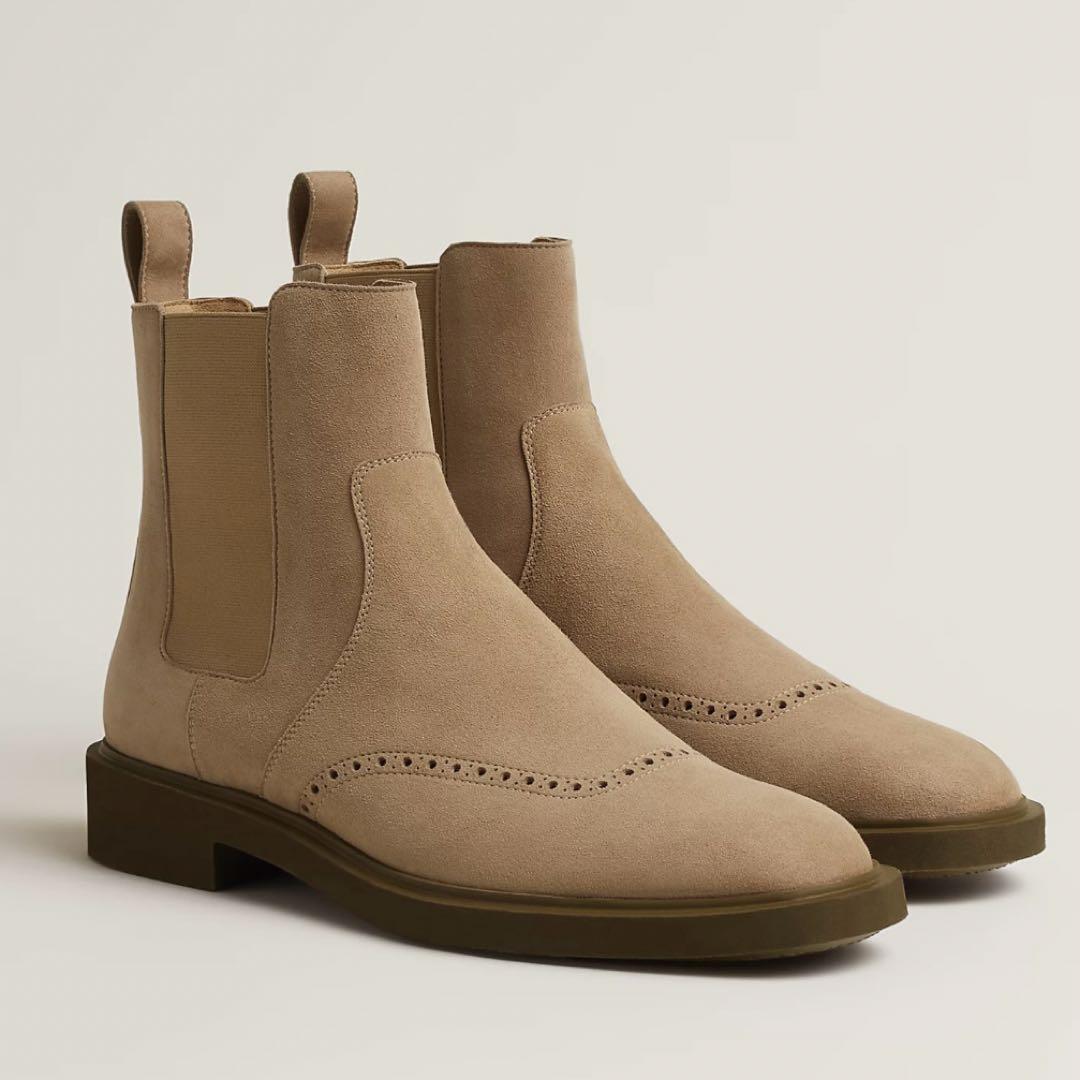 HERMES未使用品スエード サイドゴア ショートブーツベージュ サイズ43