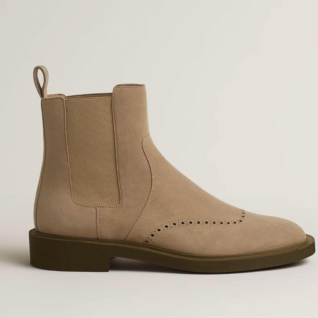 HERMES未使用品スエード サイドゴア ショートブーツベージュ サイズ43