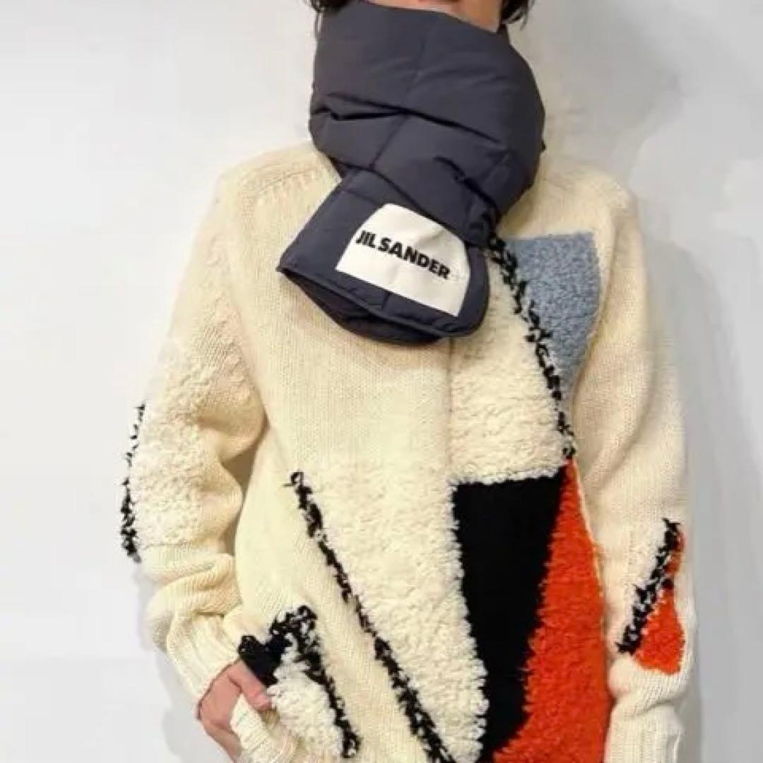 値下げしました⭐︎【超美品】 JILSANDER＋　キルティングマフラー　ネイビー