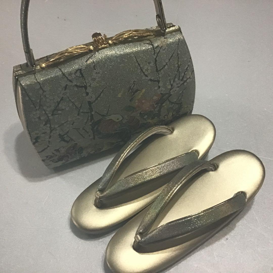 高級バッグ草履セット　ゴールド　西陣？　超美品　599-4