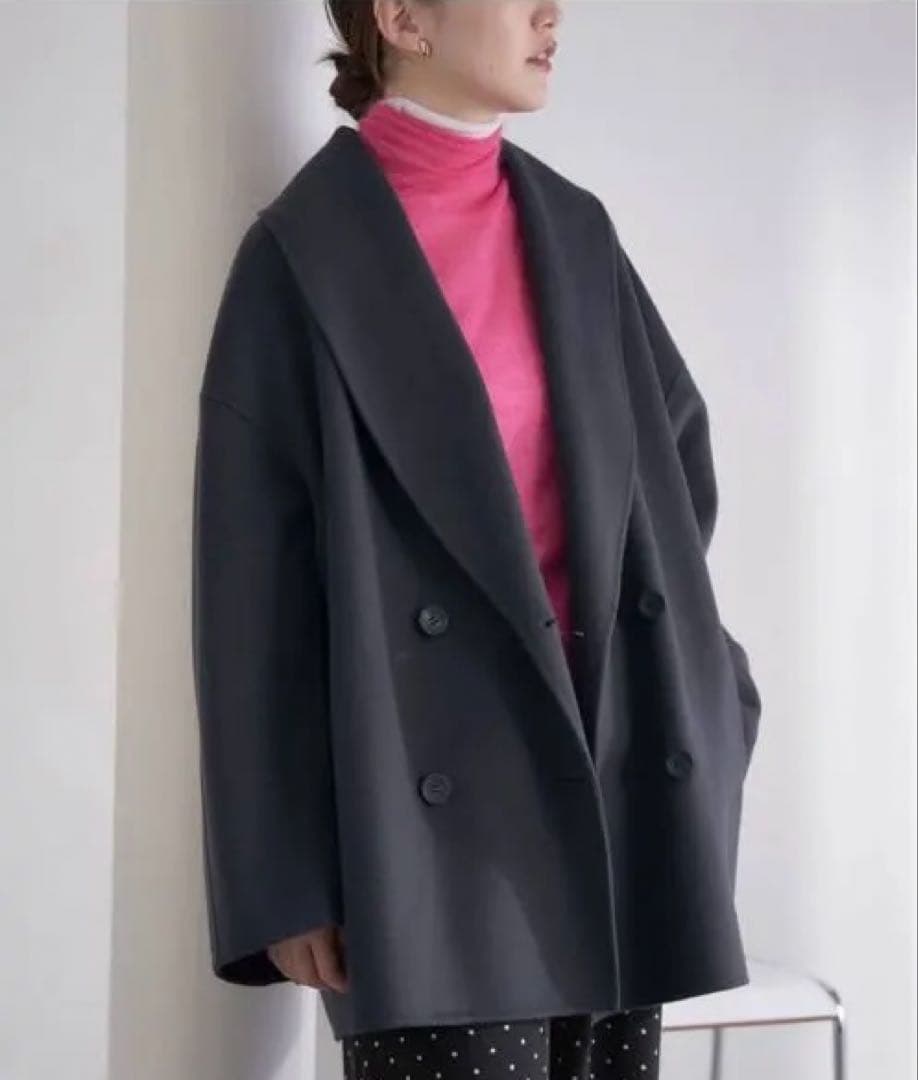 イエナ IENA super160 ショールカラーハーフコート　グレー