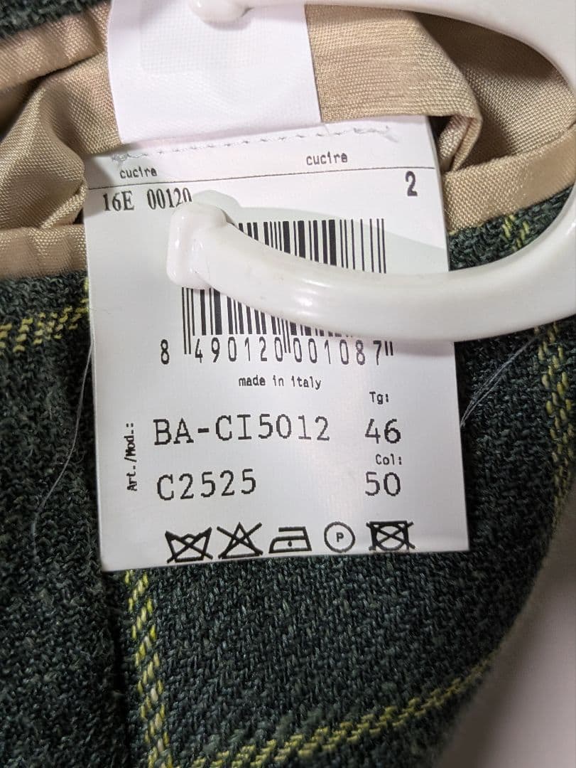 ★ルイジボレッリ メンズテーラードジャケット グリーン 46 本切羽 チェック柄