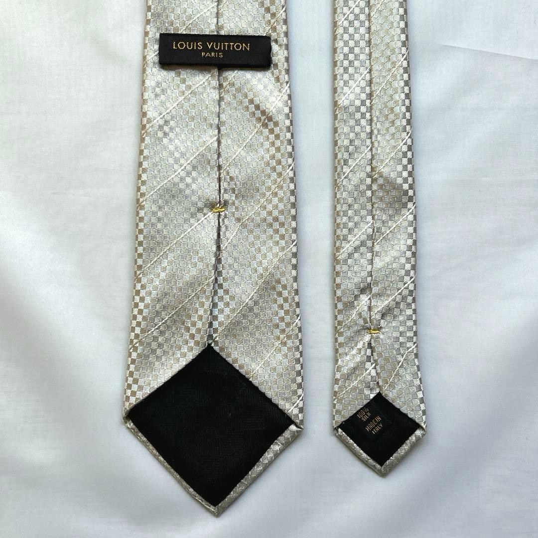 美品　LOUIS VUITTON ネクタイ　マイクロダミエ　LVロゴ　ゴールド