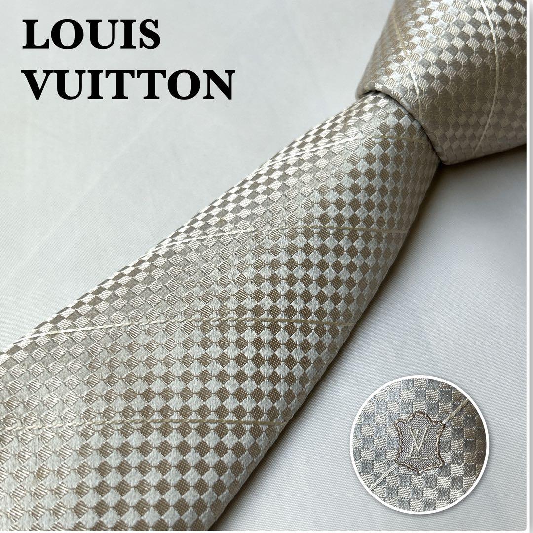 美品　LOUIS VUITTON ネクタイ　マイクロダミエ　LVロゴ　ゴールド