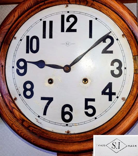 〈完動・美品〉ＳＩ印　欅造りグレシャム丸型ゼンマイ振り子時計