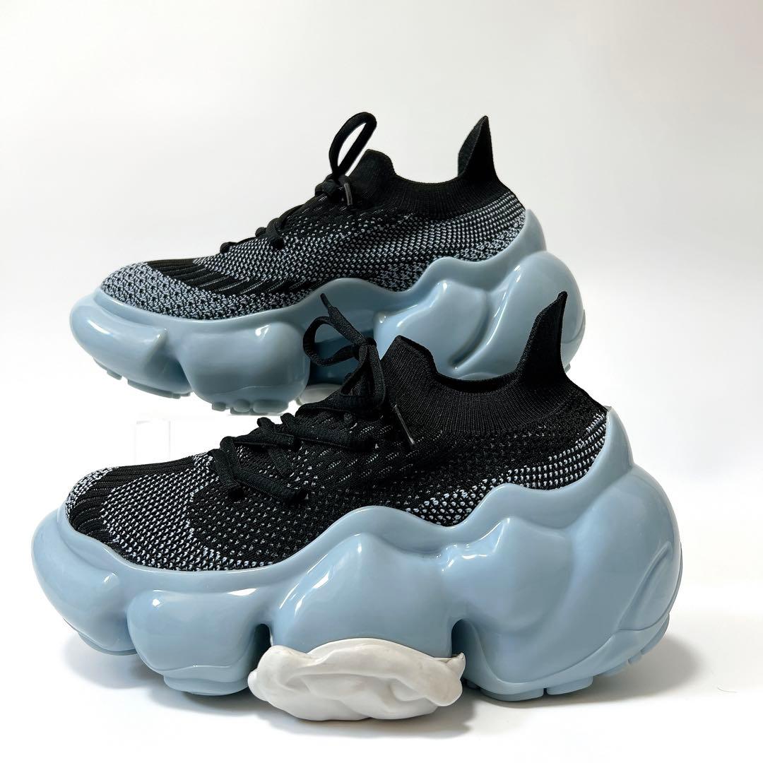 グラウンズ MOOPIE SOLID 厚底スニーカー 黒×水色 22cm 箱付き