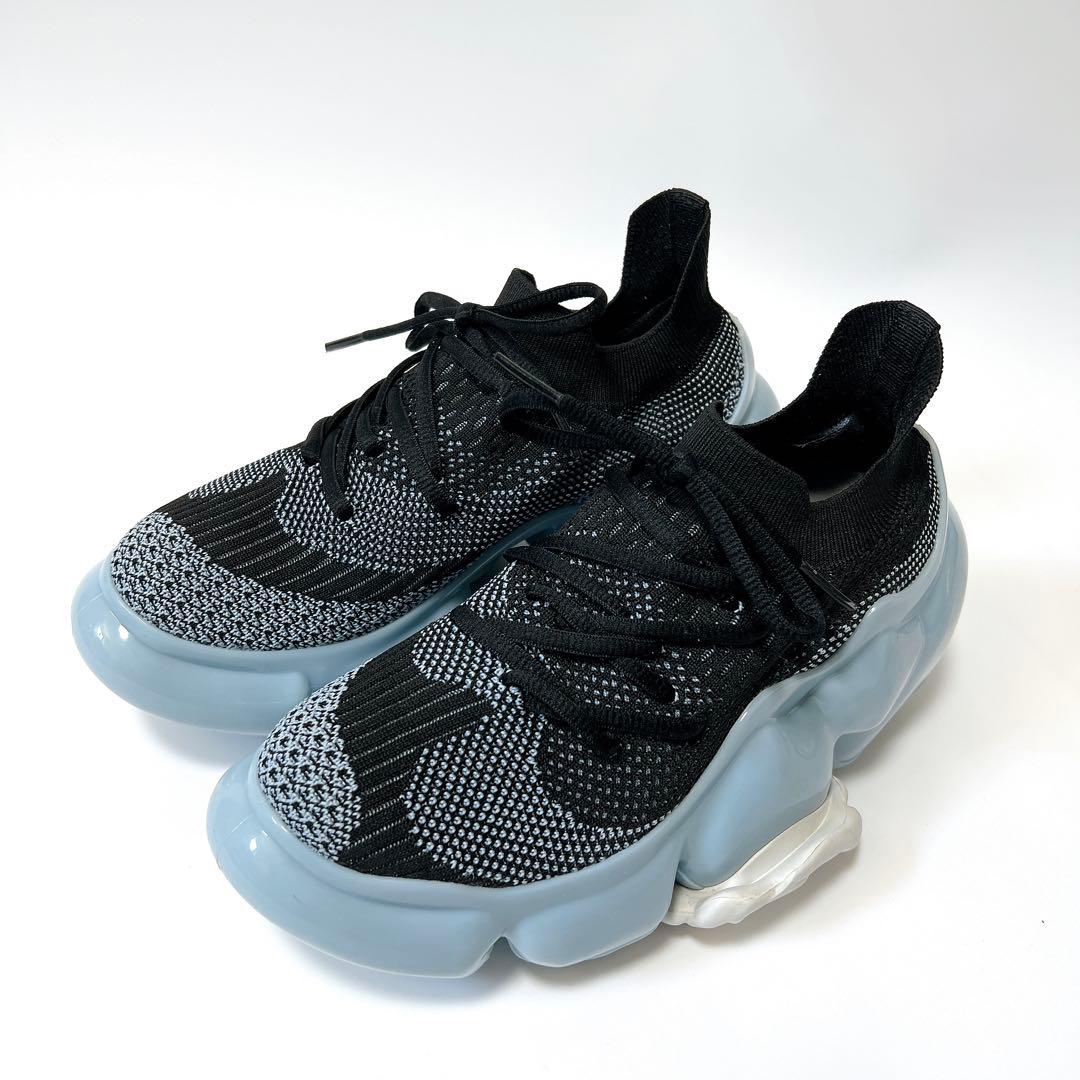 グラウンズ MOOPIE SOLID 厚底スニーカー 黒×水色 22cm 箱付き