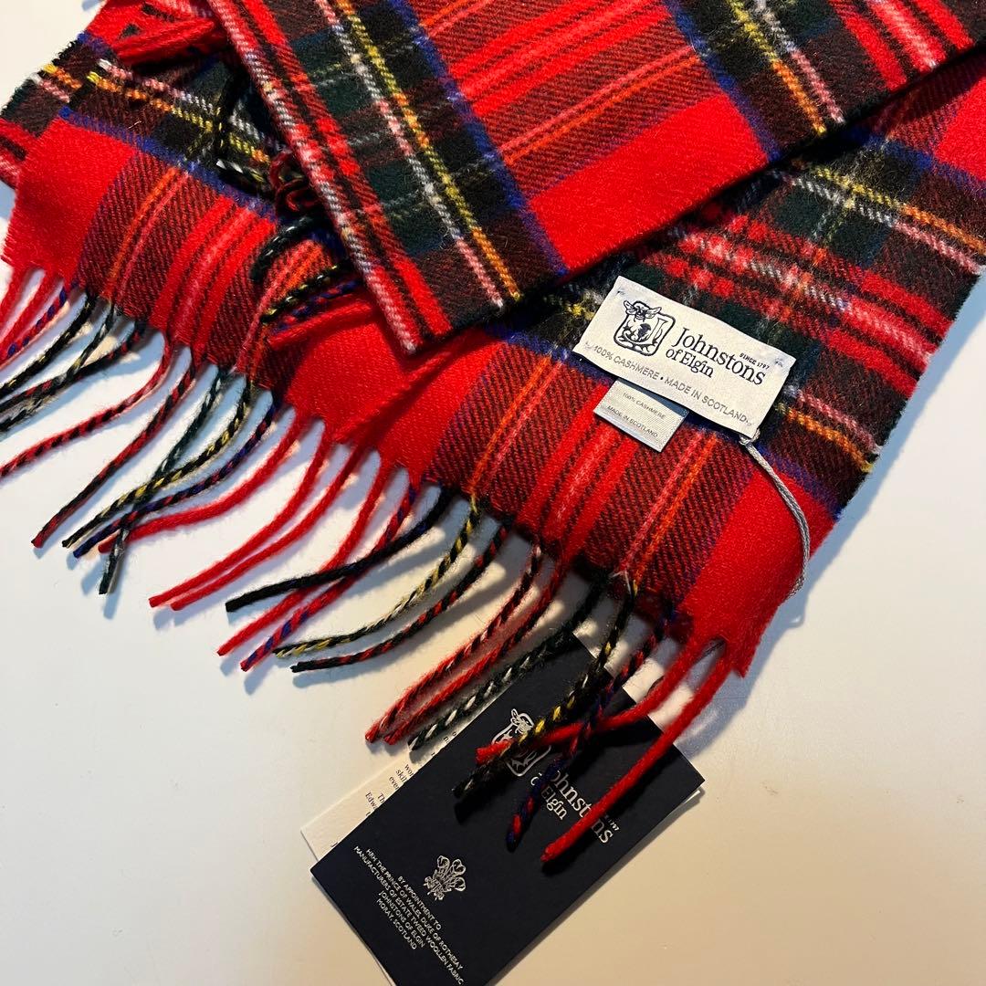 【新品タグ付き】Johnstons of Elgin マフラー レッド・チェック