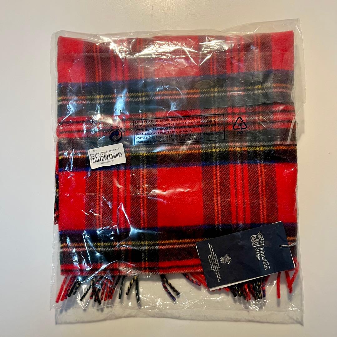 【新品タグ付き】Johnstons of Elgin マフラー レッド・チェック