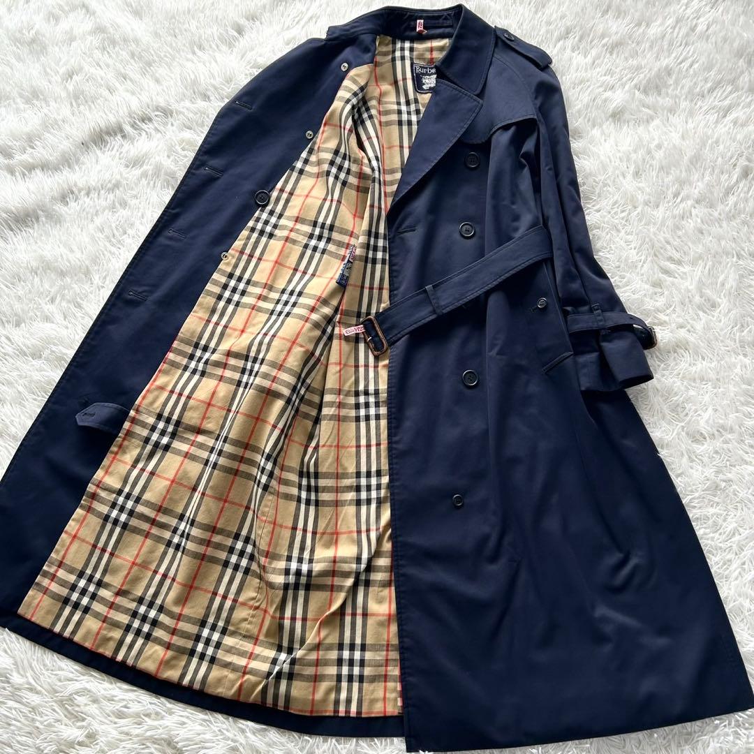 BURBERRY バーバリー　トレンチコート　ロング丈　ベルト完備　紺　L相当