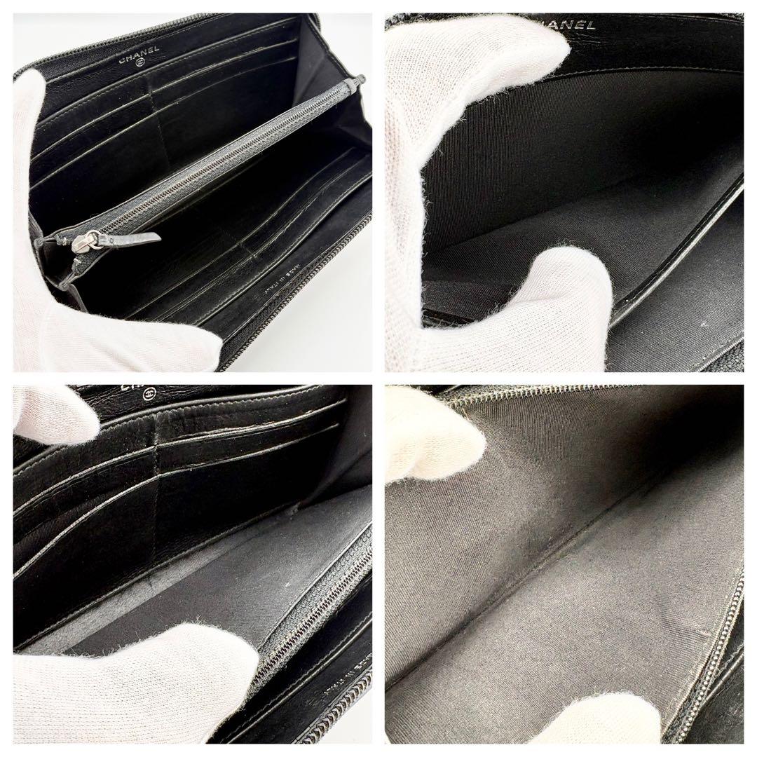 【Gカード付✨】シャネル ラムスキン ラウンドファスナー 長財布 デカココ 黒