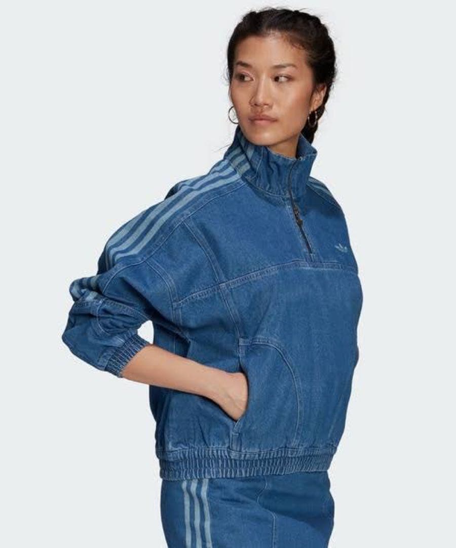 完売品 NiziUミイヒ着用モデル adidas ハーフジップデニムトップ