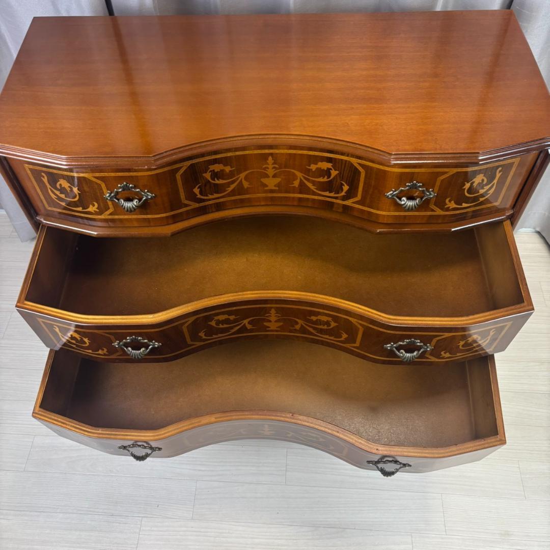 イタリア　象嵌細工　5段チェスト　丸脚　②