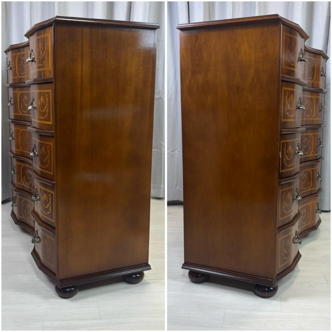 イタリア　象嵌細工　5段チェスト　丸脚　②