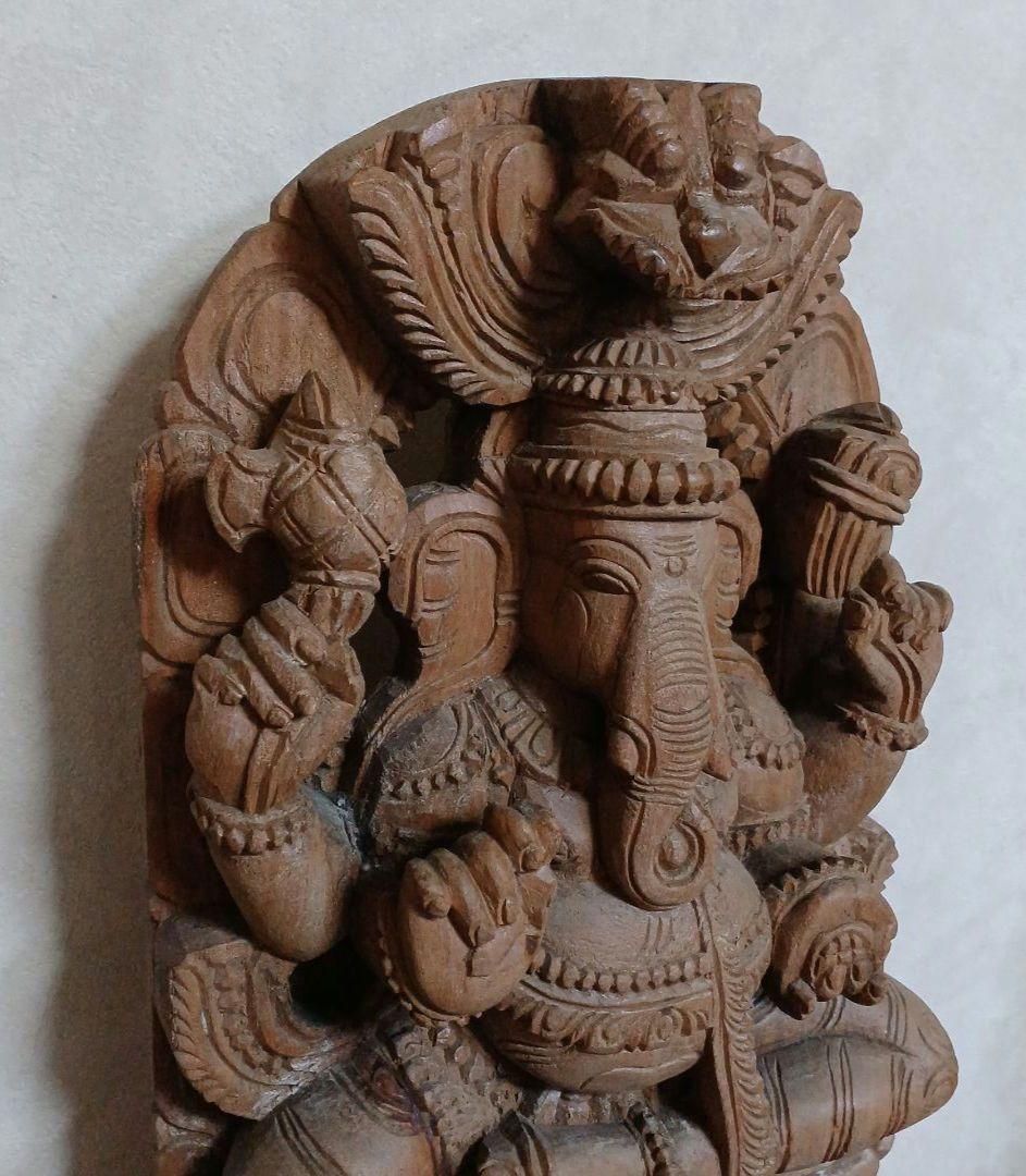 ガネーシャ像　木製　木彫り　大型　約45.5cm　アジアン　仏像　ガネーシャ